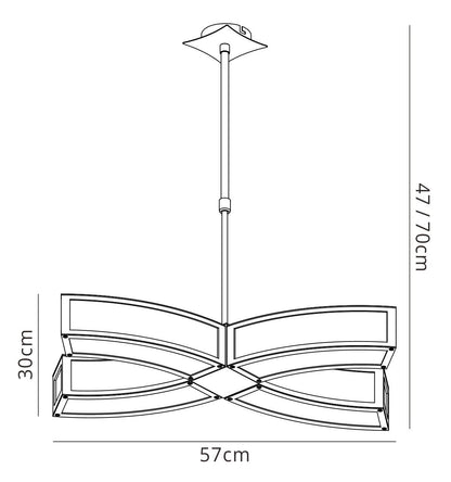 Mantra M0404 Duna Rectangular Telescopic Semi Flush Convertible 4 Light E27, Polished Chrome/White Acrylic, CFL Lamps INCLUDED