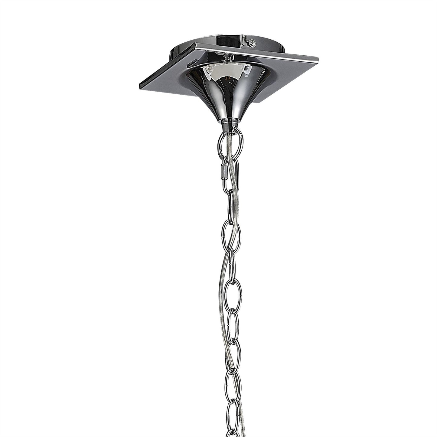 Mantra M5272 Louise Linear Pendant 2 Arm 4 Light E27 with White Oval Shades Polished Chrome/Clear Crystal