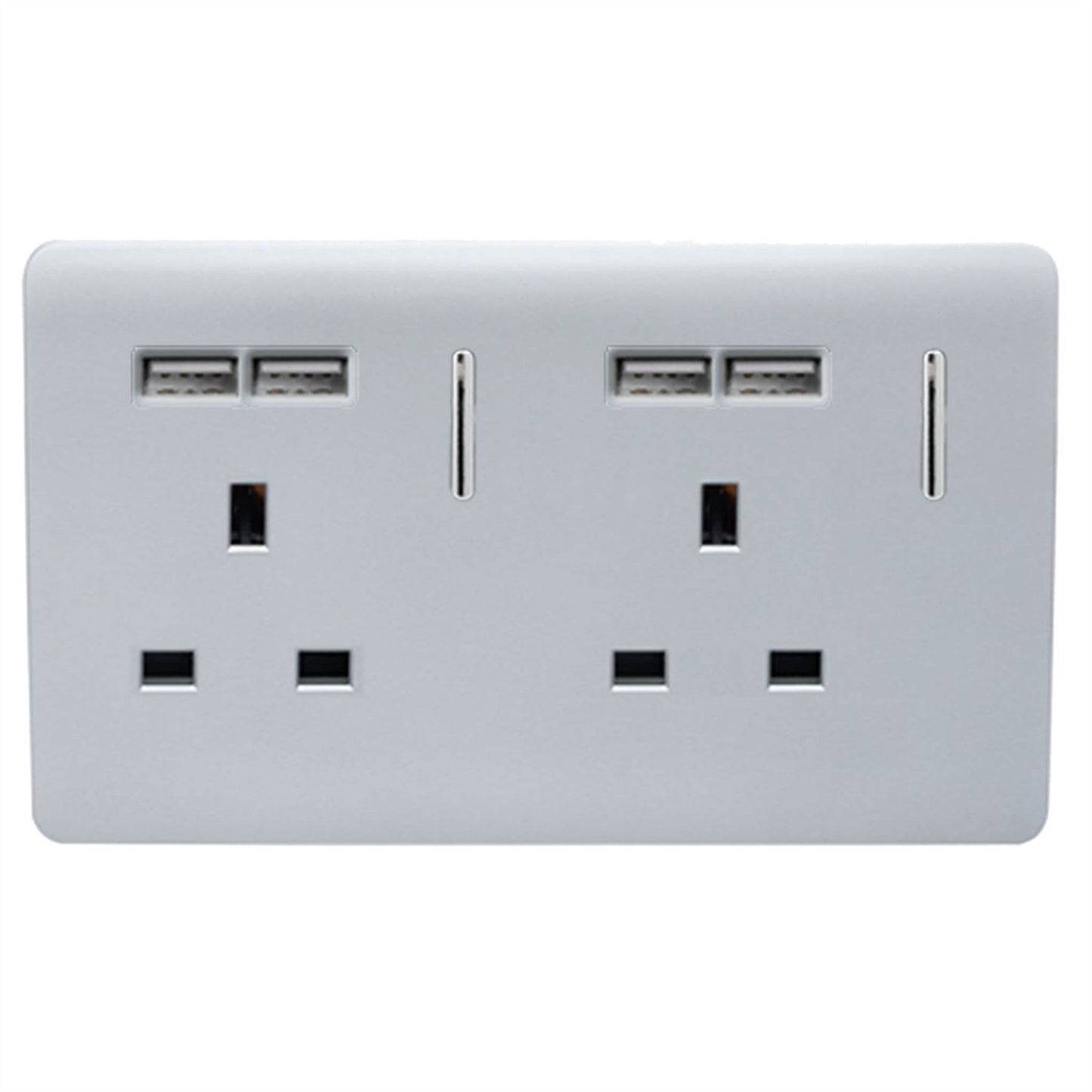 Trendi 2 Gang  13 Amp 4 x 2.1mA USB Switched Plug Socket Silver ART-SKT213USBSI