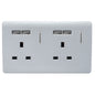 Trendi 2 Gang  13 Amp 4 x 2.1mA USB Switched Plug Socket Silver ART-SKT213USBSI