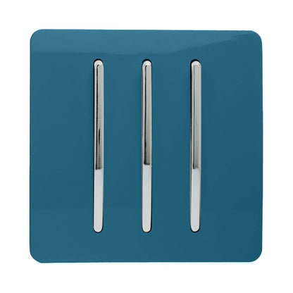 Trendi 3 Gang 2 Way Artistic Modern Glossy 10 Amp Rocker Tactile Light Switch Ocean Blue