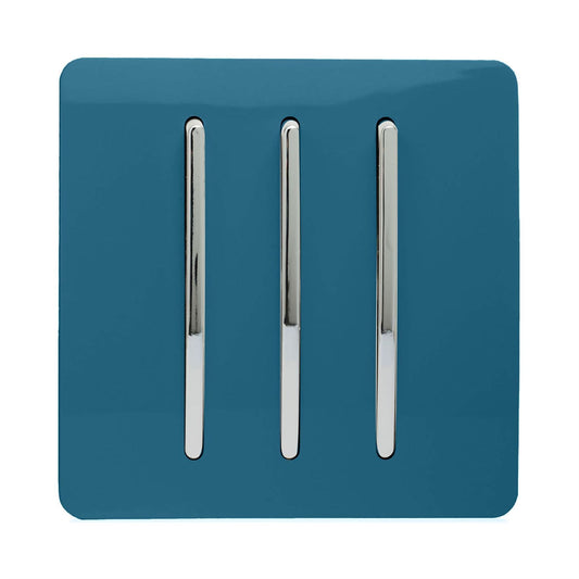 Trendi 3 Gang 2 Way Artistic Modern Glossy 10 Amp Rocker Tactile Light Switch Ocean Blue