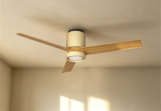 Ceramica M 1.2m 20W LED Dimmable Ceiling Light With Built-In 32W DC Fan, 3000-5000K Remote Control, 3600lm, Beige Ceramic/Wood, 5yrs Warranty