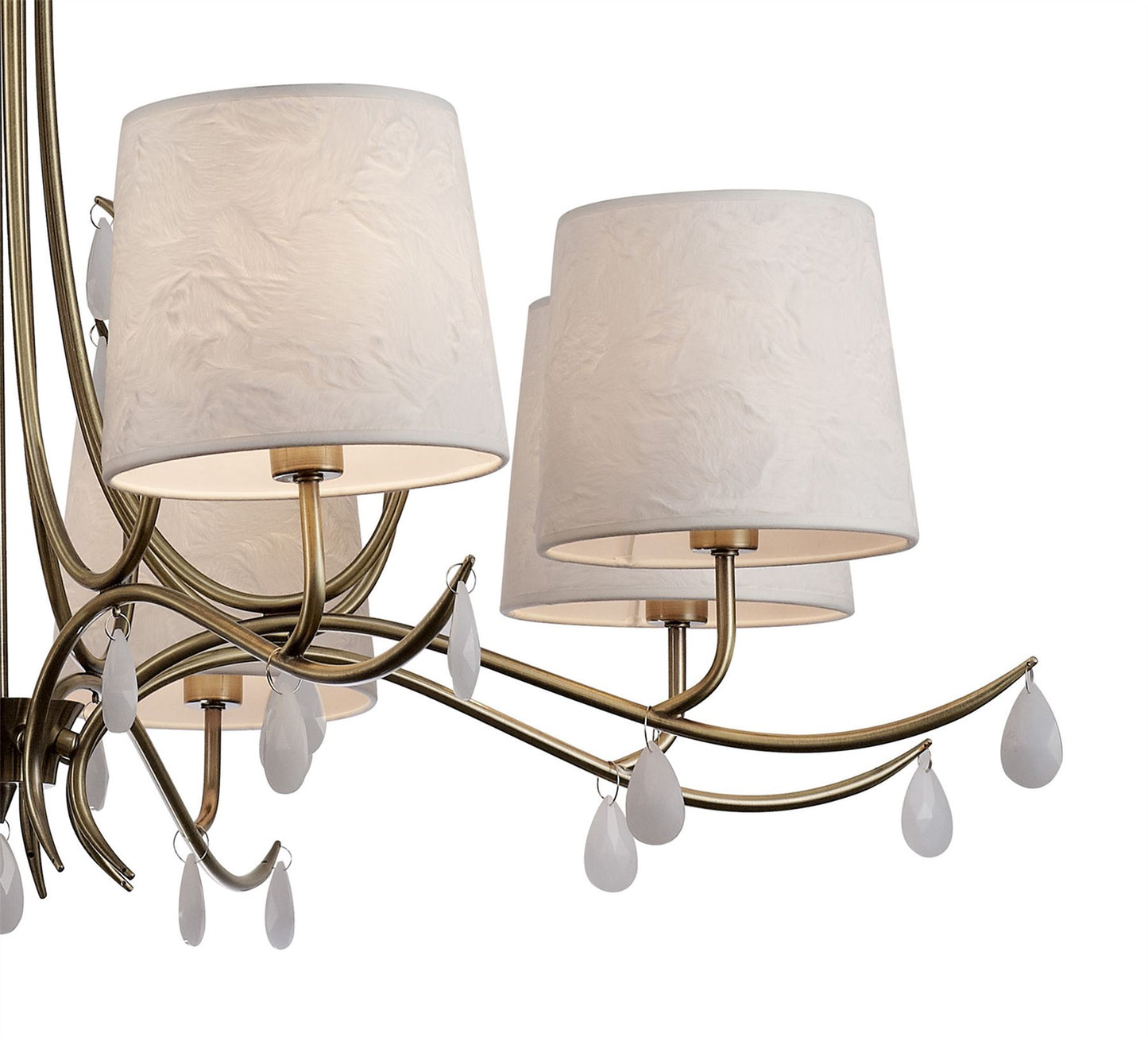 Mantra M6332 Andrea Pendant 100cm Round, 8 x E14 (Max 20W), Antique Brass, White Shades, White Crystal Droplets