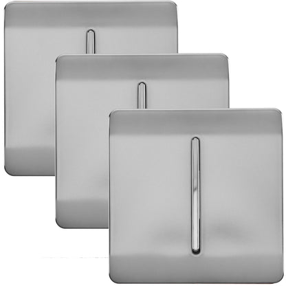 Trendi 1 Gang 2 Way 240V Screwless Artistic Modern Glossy 10 Amp Chrome Rocker Electrical Wall Light Switch in Brushed Steel(3 pack)