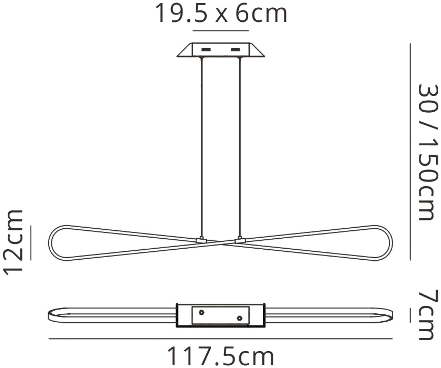 Mantra M5870 Bucle Linear Pendant 42W LED 3000K, 3650lm, Polshied Chrome, White, White Acrylic, 3yrs Warranty