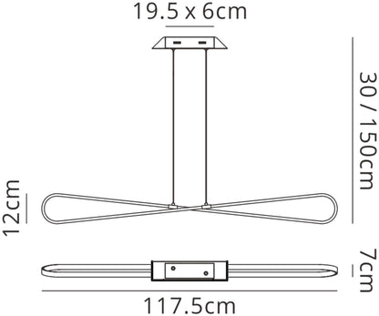 Mantra M5870 Bucle Linear Pendant 42W LED 3000K, 3650lm, Polshied Chrome, White, White Acrylic, 3yrs Warranty