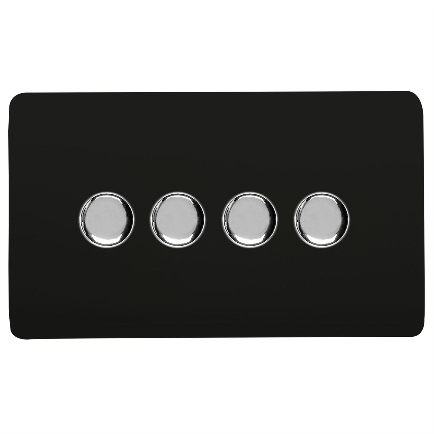 Trendi 4 Gang 2 Way 240V 100w LED Dimmer Screwless Raised Front Plate Plastic Artistic Modern Glossy 10 Amp Chrome Single Electrical Wall Light Switch in Matt Black - ART-4LDMMBK