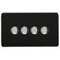 Trendi 4 Gang 2 Way 240V 100w LED Dimmer Screwless Raised Front Plate Plastic Artistic Modern Glossy 10 Amp Chrome Single Electrical Wall Light Switch in Matt Black - ART-4LDMMBK