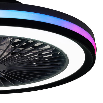 Gamer 47cm 40W LED Dimmable White/RGB Ceiling Light With Built-In 20W DC Reversible Fan, c/w Remote Control, 4200lm, Black