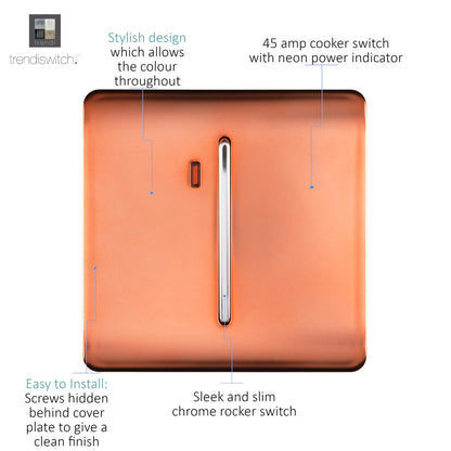 Trendi Artistic Modern Glossy 45 A Tactile Light Switch & Neon Insert Copper