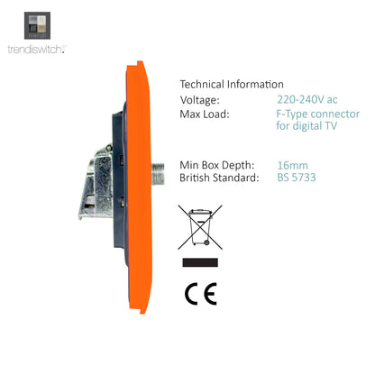 Trendi Switch Sunset Orange TV Coaxial & F-Type Satellite Socket - Screwless