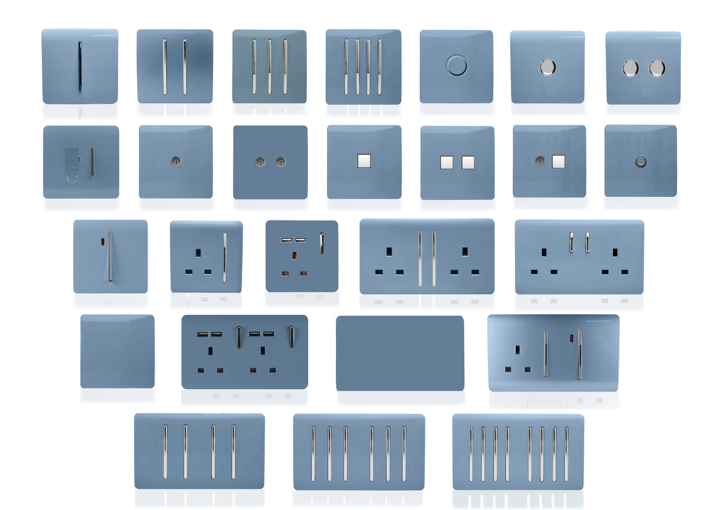 Trendi 2 Gang Artistic Modern Glossy 13 Amp 2 x 3.1mA USB Switched Plug Socket Sky