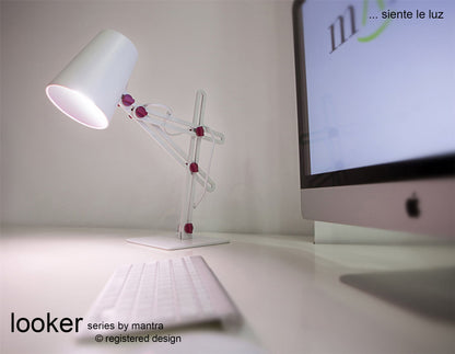 Mantra M3613 Looker Table Lamp 1 Light E27, Matt White/Purple