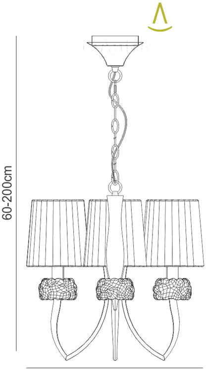 Mantra M4633 Loewe Pendant 3 Light E14, Polished Chrome with White Shades