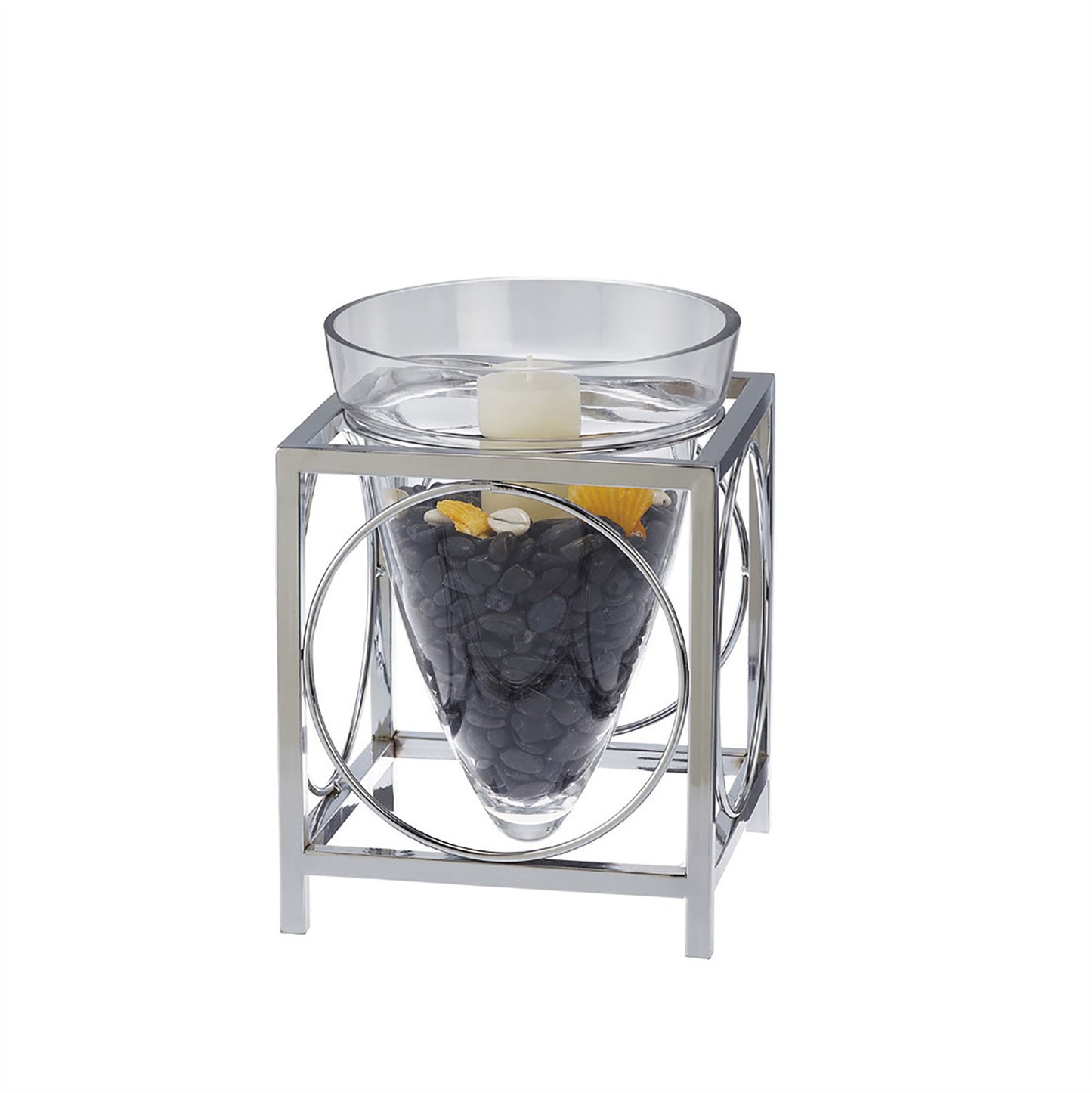 Diyas Home (DH) Tessa Candle Holder 1 Cone Large Polished Chrome/Clear Glass Art