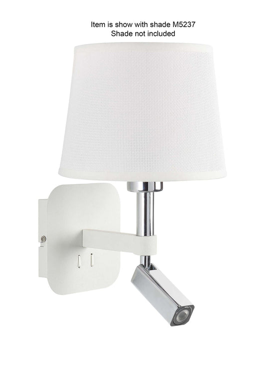 Mantra M5316 Habana Wall Light 1 Light WITHOUT SHADE E27 + Reading Light 3W LED 4000K, 200lm, Matt White/Polished Chrome, 3yrs Warranty