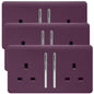 Trendi 2 Gang Artistic Modern Glossy 13 Amp Switched  Plug Socket Plum (3 Pack)