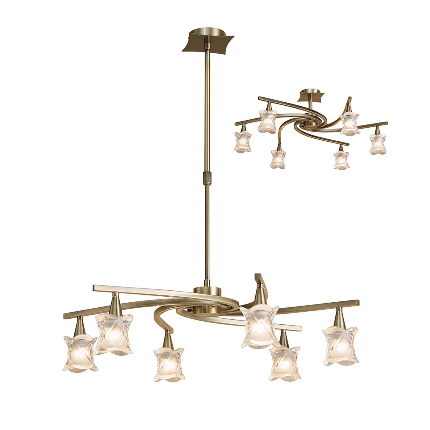 Mantra Rosa 64cm Del Desierto Telescopic Pendant Convertible To Semi Flush 6 Light G9, Antique Brass