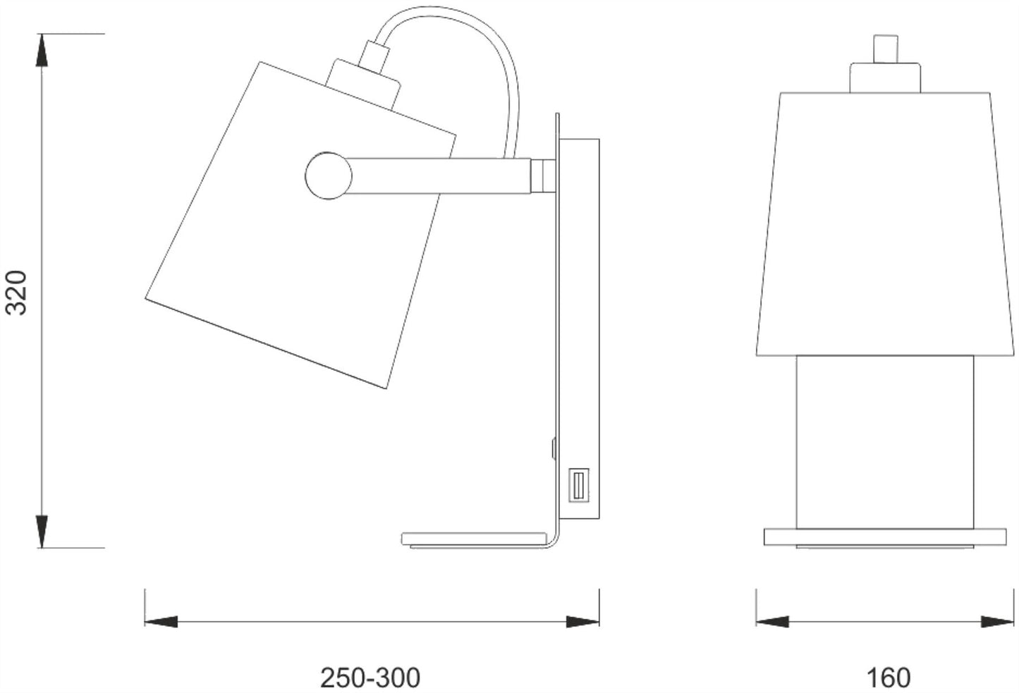 Mantra M5462 Nordica II Position Wall Light with USB Socket, 1x23W E27, White/Beech with White Shade