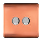 Trendi 2 Gang 2 Way 240V 100w LED Dimmer Screwless Raised Front Plate Plastic Artistic Modern Glossy 10 Amp Chrome Single Electrical Wall Light Switch in Copper - ART-2LDMCPR
