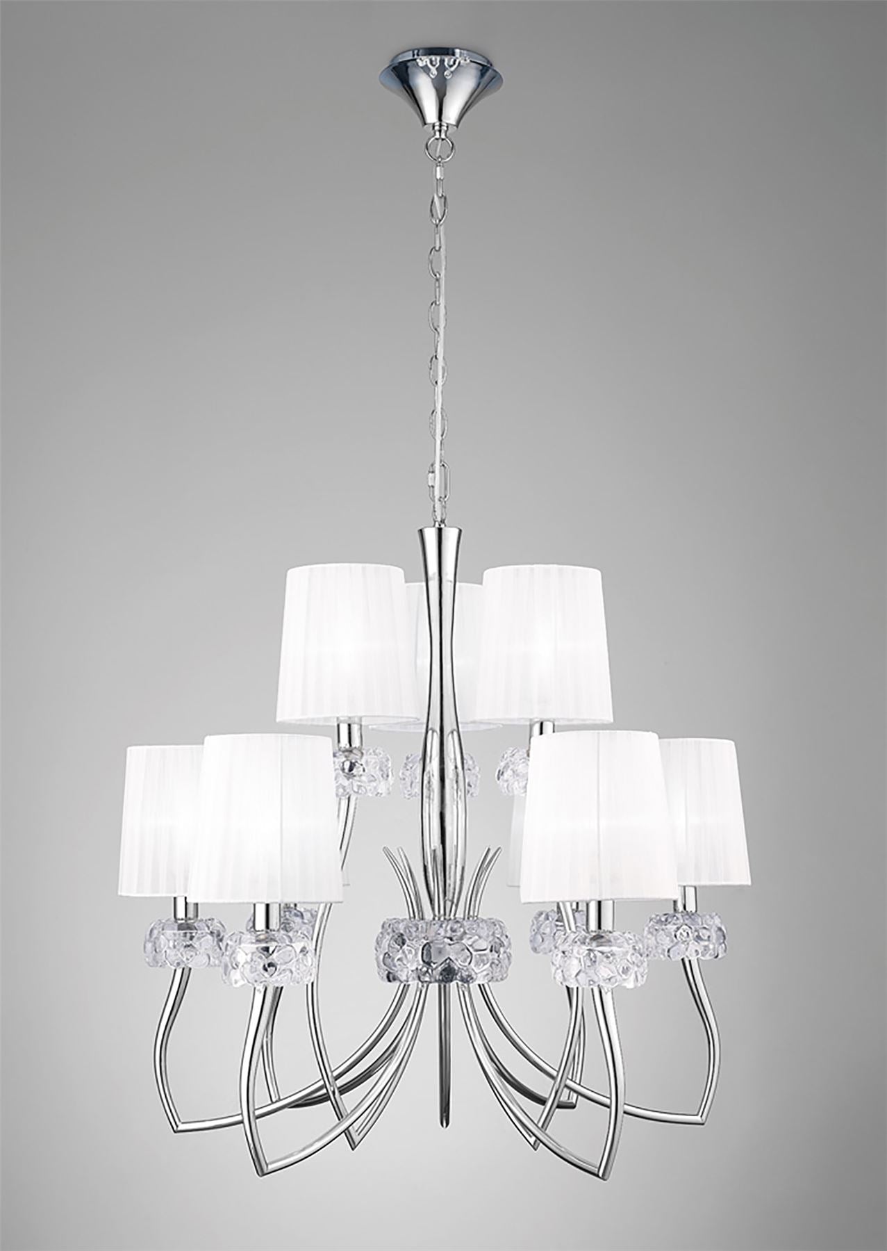 Mantra M4630 Loewe 2 Tier Pendant 6+3 Light E14, Polished Chrome with White Shades