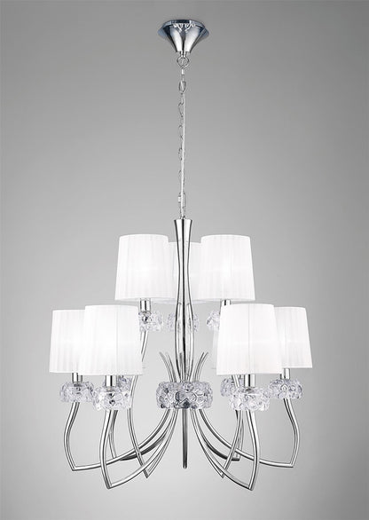 Mantra M4630 Loewe 2 Tier Pendant 6+3 Light E14, Polished Chrome with White Shades