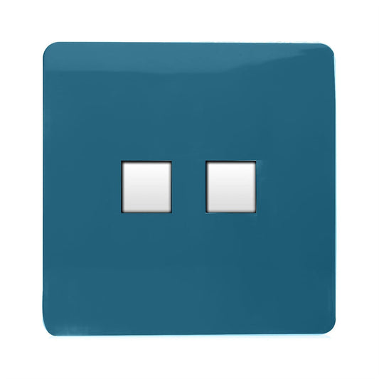 Trendi 2 Gang RJ45 Cat 6 PC Ethernet & Modern Designer Telephone Slave Sockets in Ocean Blue