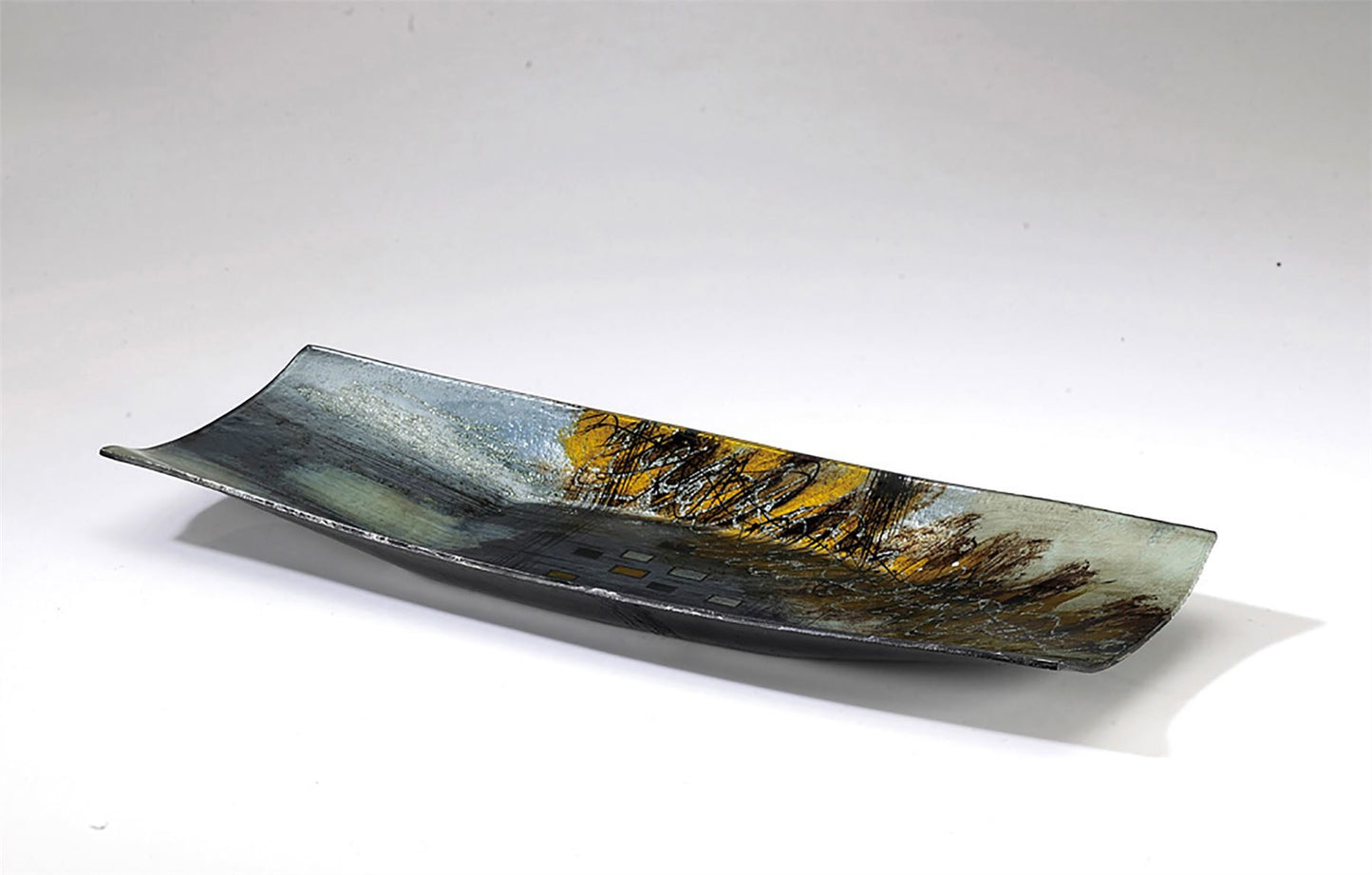 Diyas Home (DH) Kiana Glass Art Boat Platter Large Blue/Multi-Colour Glitter