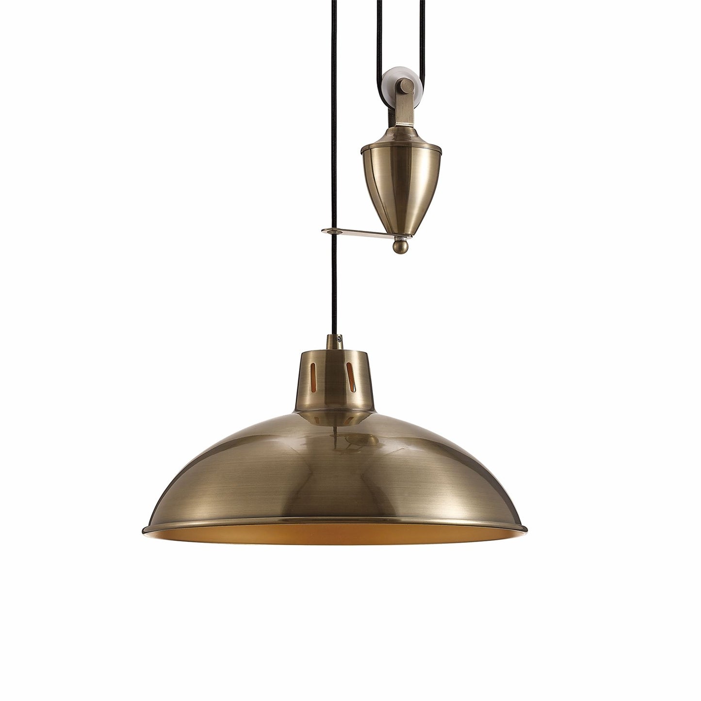 Deco Wellington 37cm Pulley System Pendant 1 Light E27 Antique Brass