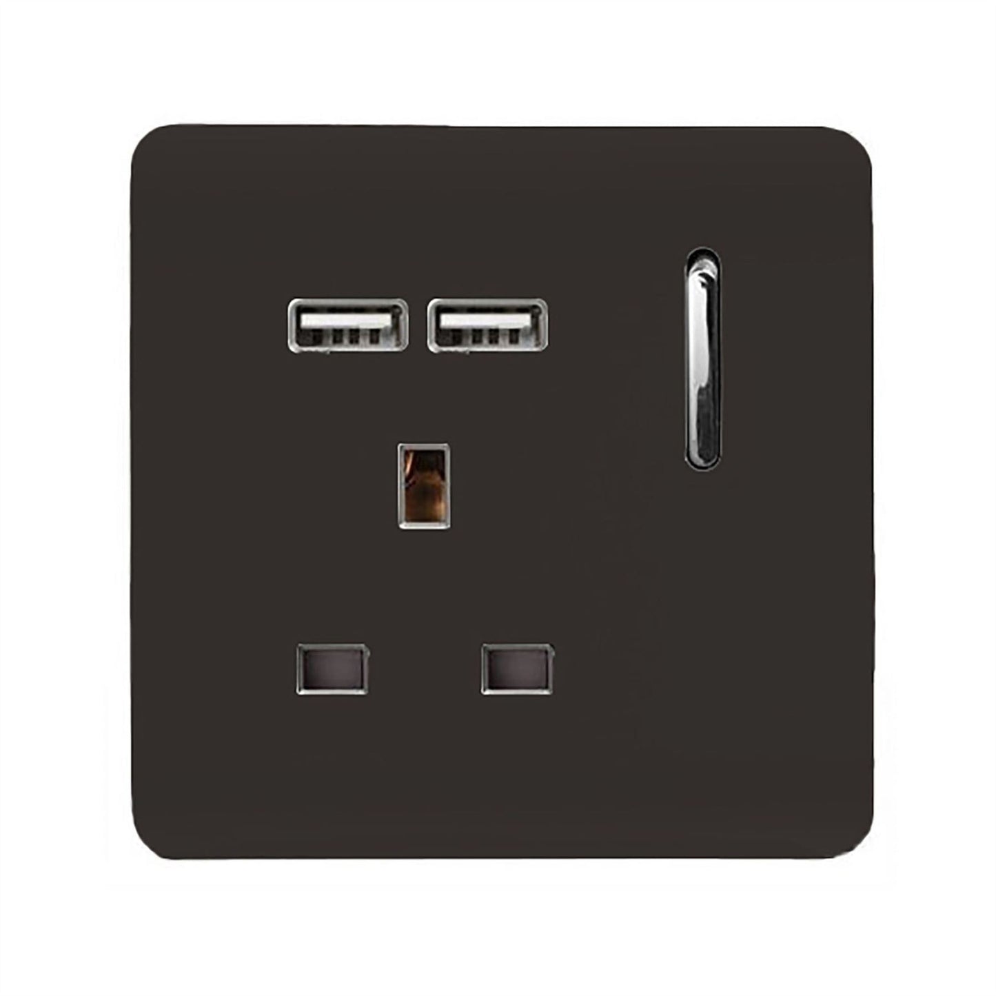 Trendi 1 Gang Artistic Modern Glossy 13 Amp 2x2.1mA USB Switched Tactile Dark Brown