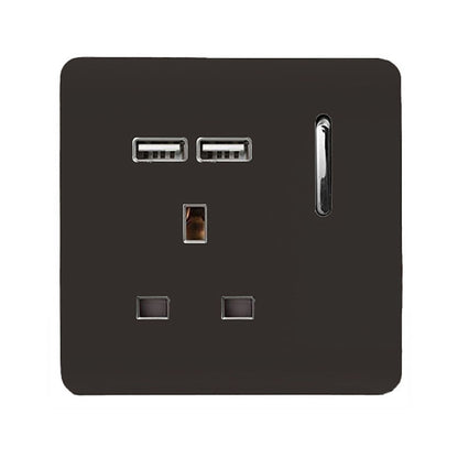 Trendi 1 Gang Artistic Modern Glossy 13 Amp 2x2.1mA USB Switched Tactile Dark Brown