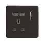 Trendi 1 Gang Artistic Modern Glossy 13 Amp 2x2.1mA USB Switched Tactile Dark Brown