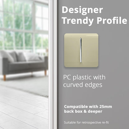 Trendi 1 Gang 2 Way 240V Screwless Artistic Modern Glossy 10 Amp Chrome Rocker Electrical Wall Light Switch in Champagne Gold (5 pack)