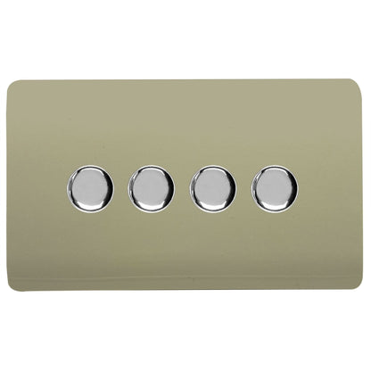 Trendi 4 Gang 2 Way 240V 100w LED Dimmer Screwless Raised Front Plate Plastic Artistic Modern Glossy 10 Amp Chrome Single Electrical Wall Light Switch in Champagne Gold - ART-4LDMGO