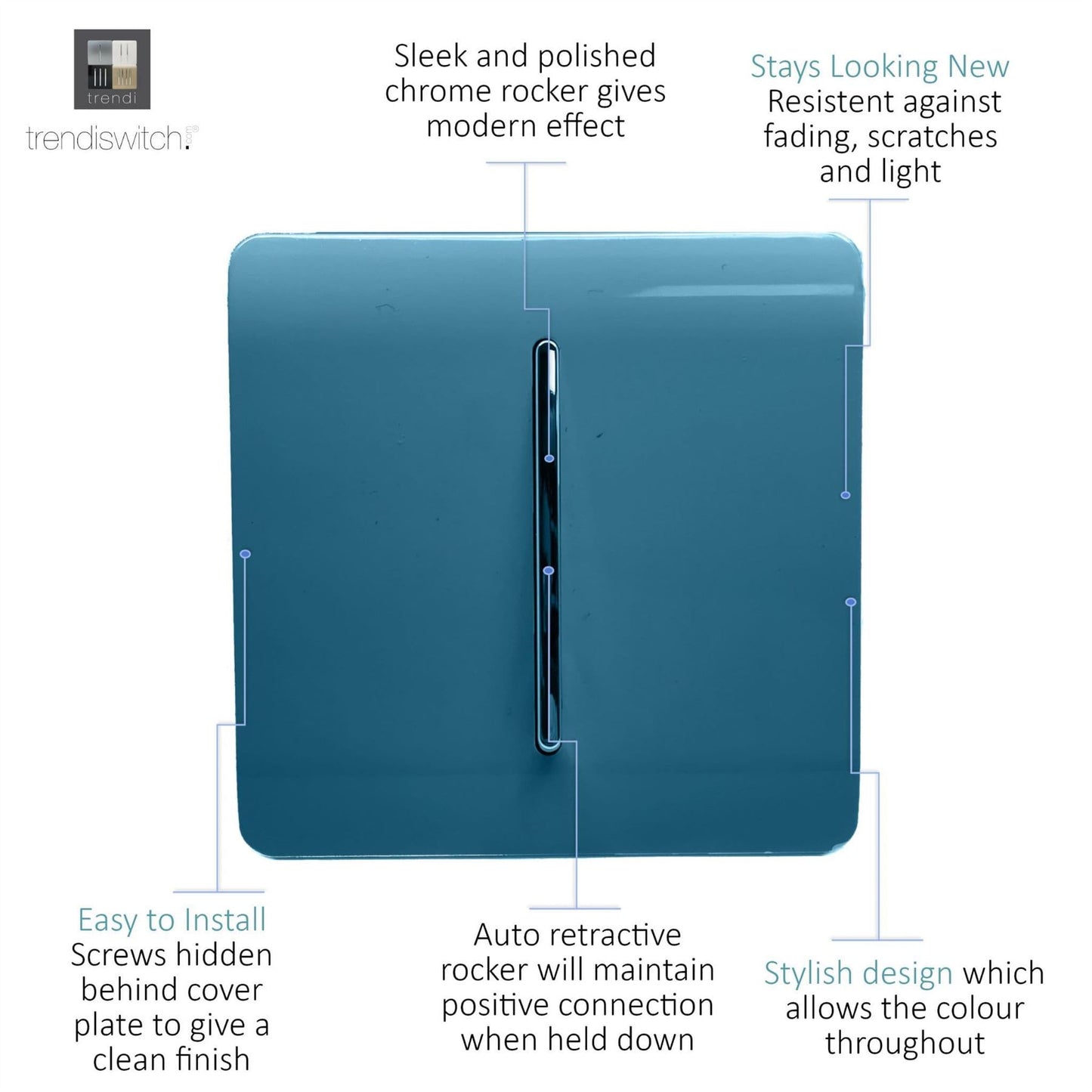 Trendi Artistic Modern Glossy Tactile Auto Retractive Door Bell Switch Ocean Blue