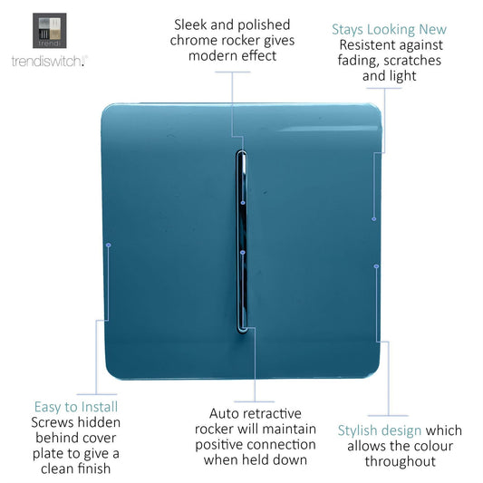 Trendi Artistic Modern Glossy Tactile Auto Retractive Door Bell Switch Ocean Blue