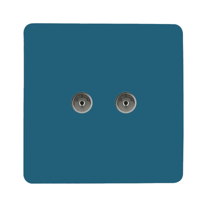 Trendi Artistic Modern Glossy Tactile 2 Gang TV Socket Ocean Blue