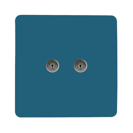 Trendi Artistic Modern Glossy Tactile 2 Gang TV Socket Ocean Blue