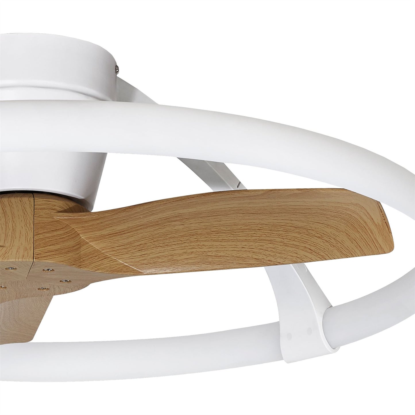 Nepal Mini 75cm 55W LED Dimmable Ceiling Light With Built-In 30W DC Reversible Fan, White/Wood, c/w Remote & APP Control, 5200lm