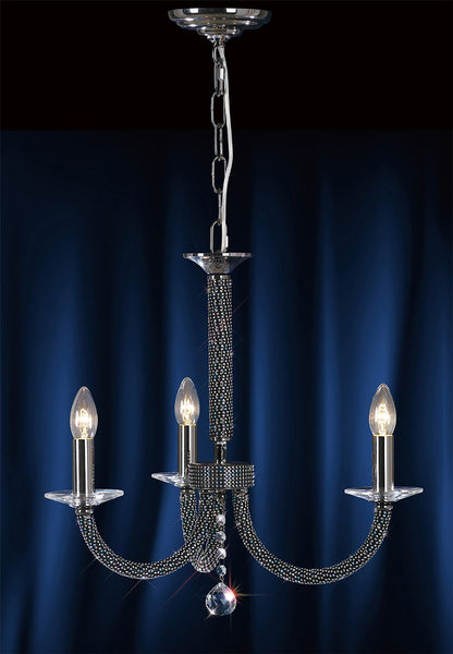 Diyas Elena 52cm  3 Light E14 Black Chrome/Crystal Ceiling Pendant Light Fitting