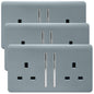 Trendi 2 Gang Artistic Modern Glossy 13 Amp Switched  Plug Socket Cool Grey  (3 Pack)