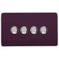 Trendi 4 Gang 2 Way 240V 100w LED Dimmer Screwless Raised Front Plate Plastic Artistic Modern Glossy 10 Amp Chrome Single Electrical Wall Light Switch in Plum - ART-4LDMPL