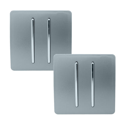Trendi 2 Gang 2 Way 240V Screwless Artistic Modern Glossy 10 Amp Chrome Rocker Electrical Wall Light Switch in Cool Grey (2 pack)