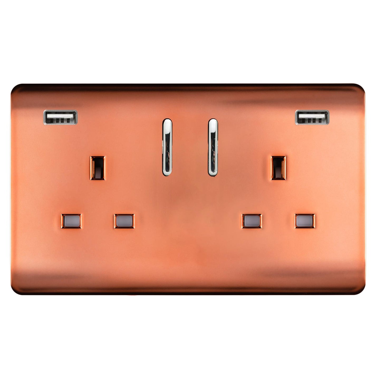 Trendi 2 Gang Artistic Modern Glossy 13 Amp 2 x 3.1mA USB Switched Plug Socket Copper