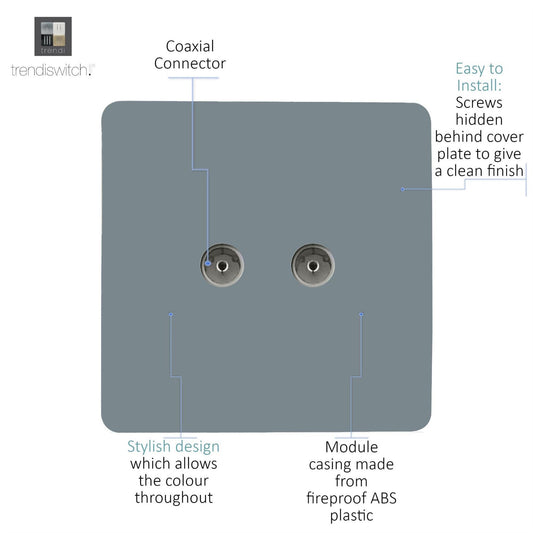 Trendi Artistic Modern Glossy Tactile 2 Gang TV Socket Cool Grey