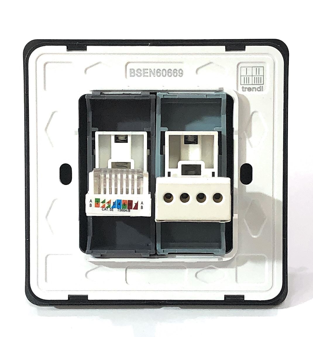 Trendi  Telephone Socket + RJ45 Cat 5e & Cat 6 PC Socket Black ART-TLP+PCBL