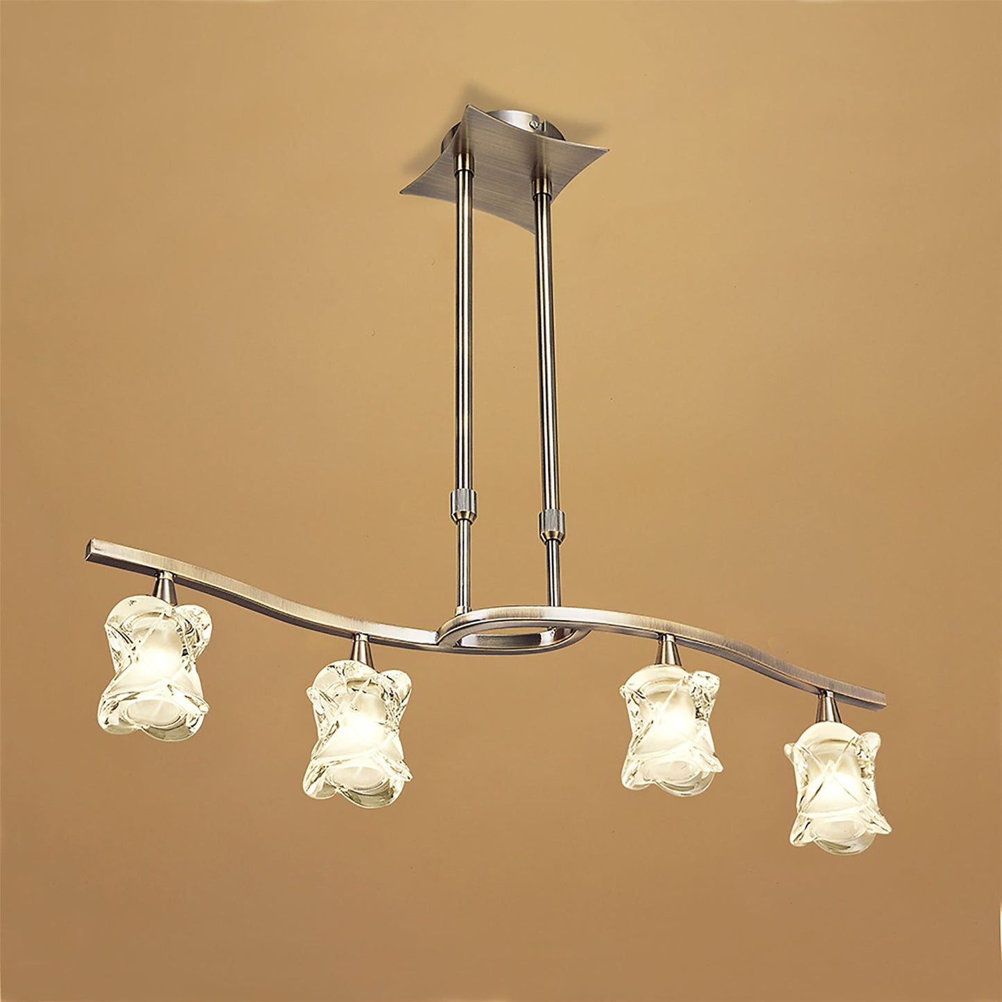 Mantra Rosa Del Desierto Telescopic Linear Pendant Line 4 Light G9, Antique Brass
