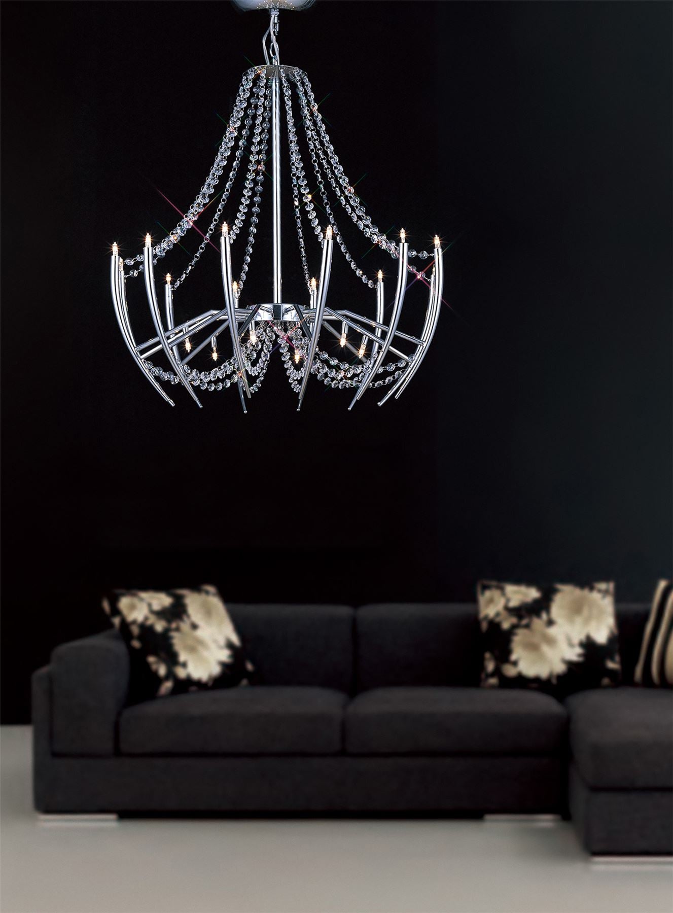 Diyas Zest 63cm  Round 18 Light G4 Polished Chrome/Crystal, NOT LED/CFL Compatible Ceiling Pendant Light Fitting