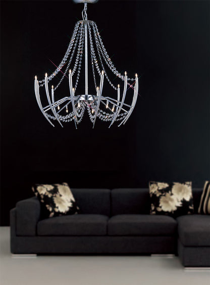 Diyas Zest 63cm  Round 18 Light G4 Polished Chrome/Crystal, NOT LED/CFL Compatible Ceiling Pendant Light Fitting